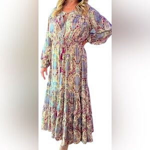 Paani Chic Women’s Dress Whith Adjustable Waist Multicolor Ruffle Size‎ M